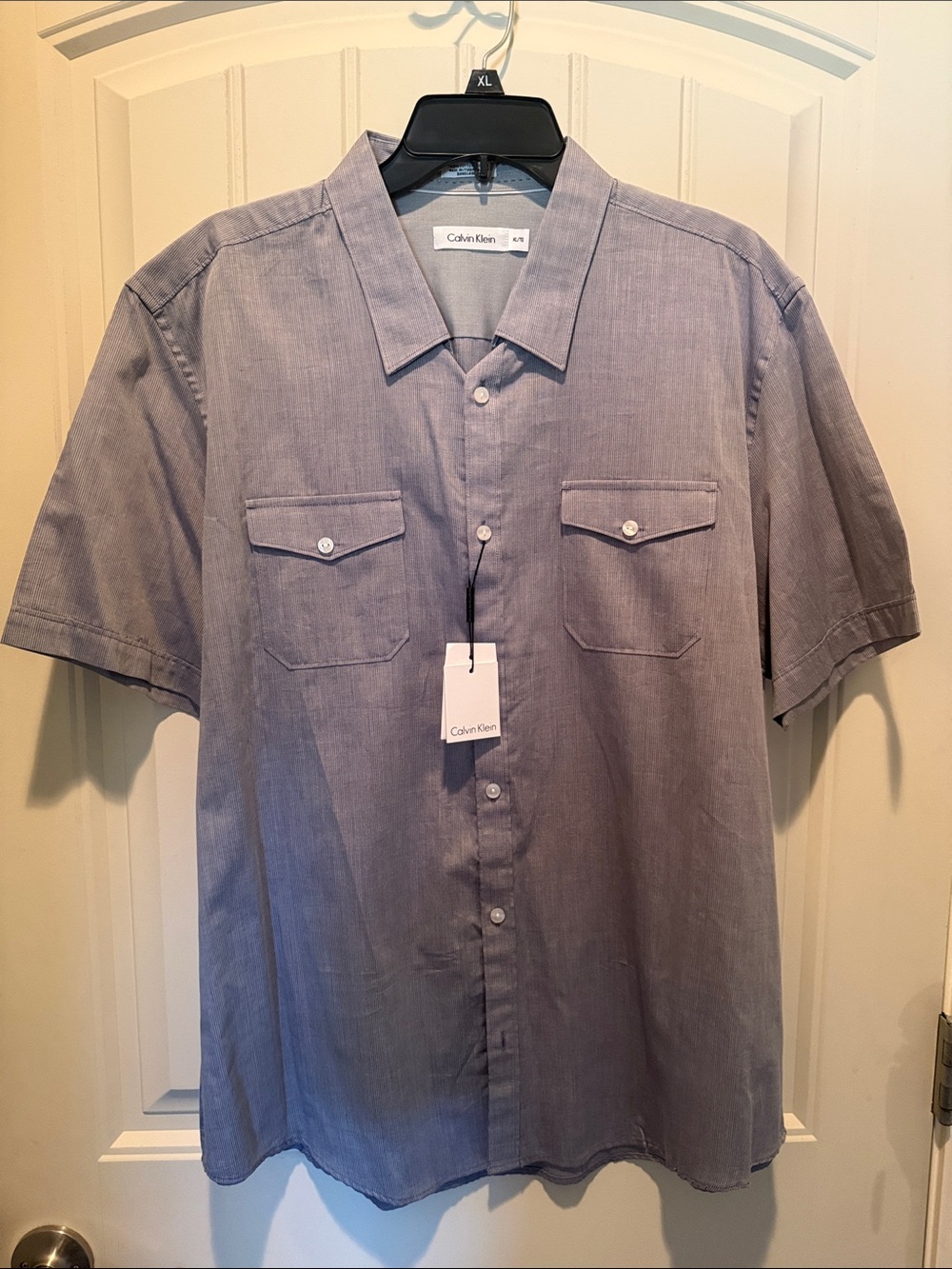 Calvin Klein Men's Short-Sleeve Button-Down Shirt in Lavender Gray